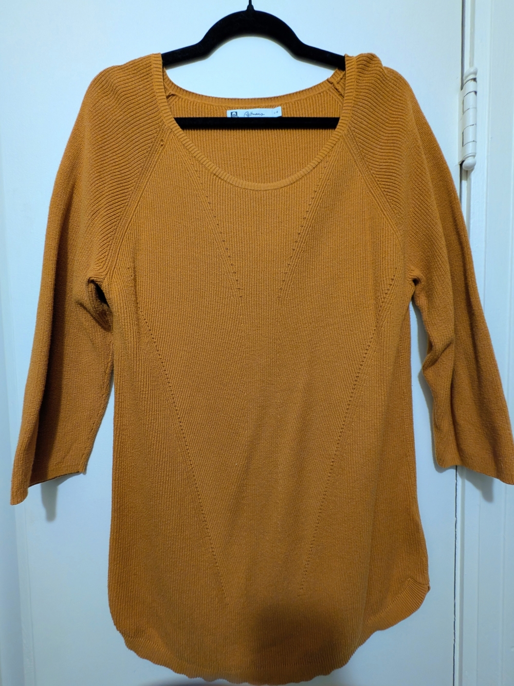 Ribbed Knit Scoop Neck Sweater - Mustard